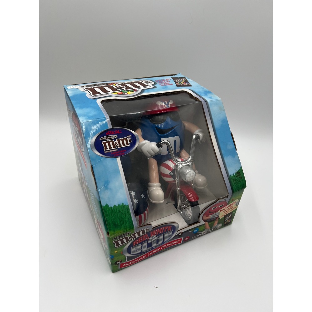 M&M's Red White and‎ Blue Motorcycle Candy Dispenser Blue Character Limited Ed